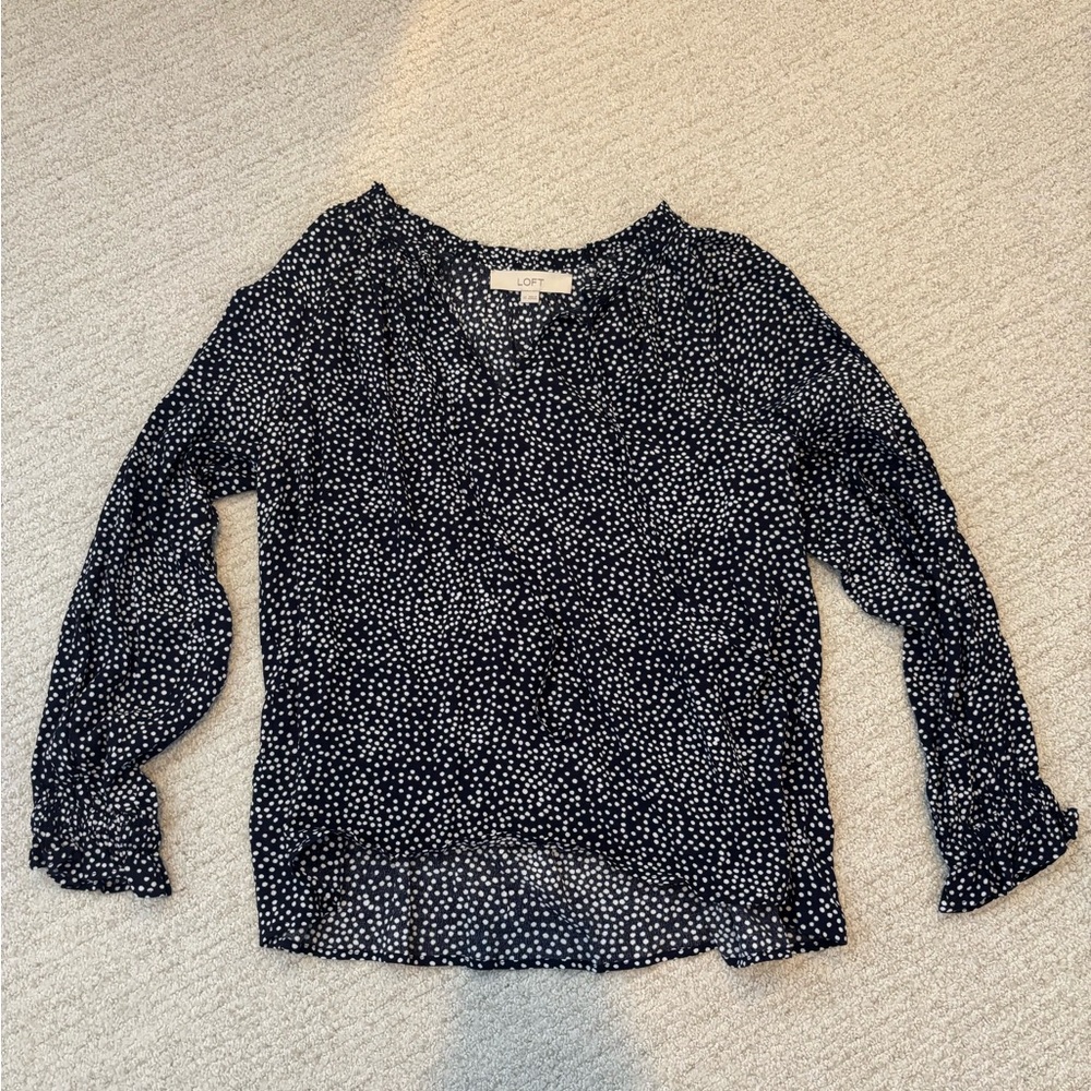 Ann Taylor LOFT Navy Polka Dot Blouse